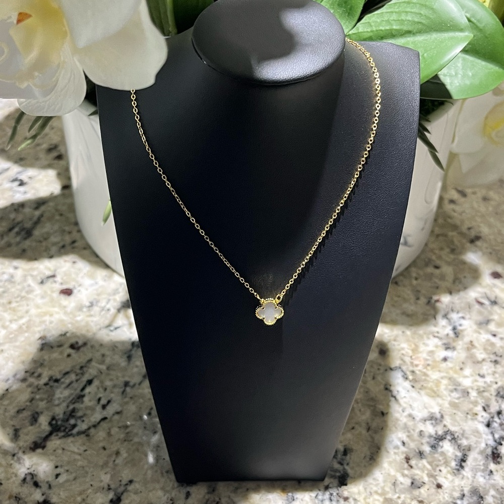 Clover Gold Necklace with White Pendant Elegant Jewelry FREE SHIPPING